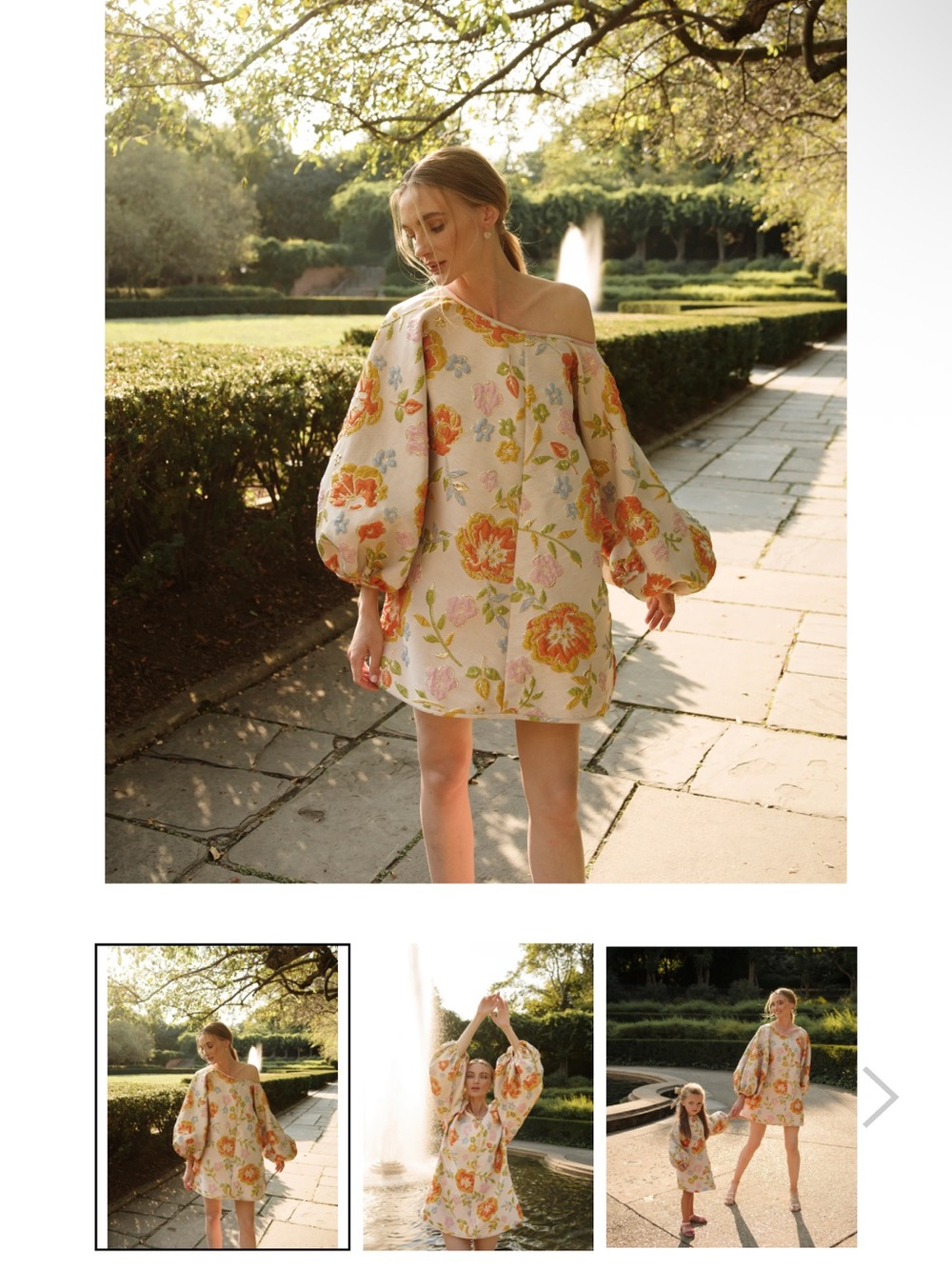 Arianne Cream Floral Off-Shoulder Mini Dress with Orange & Pink Blooms